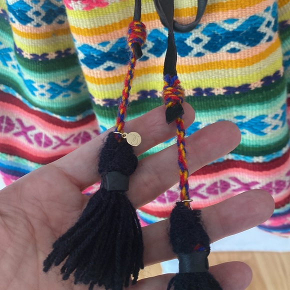 Beautiful colorful one of a kind Mexican made back pack, book bag wool fabric - Picture 3 of 12